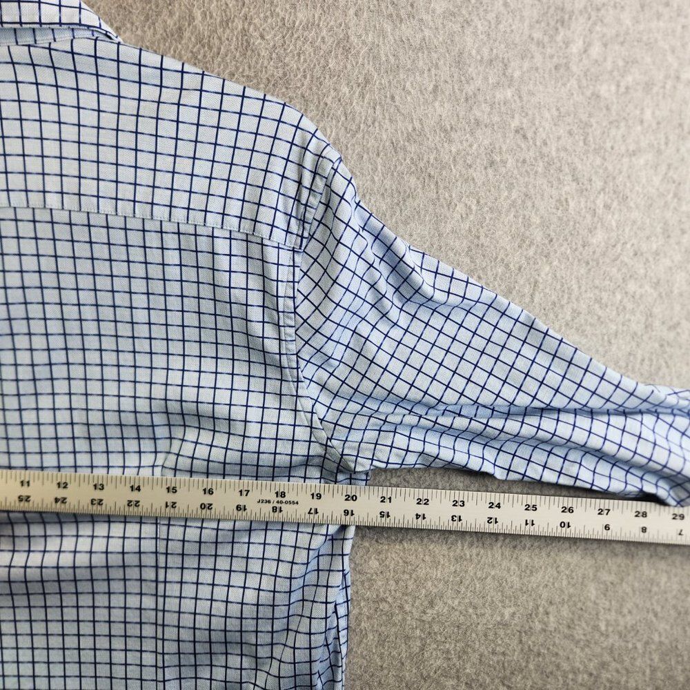 Butter Cloth Shirt Mens Large Blue Grid Check Flip Cuff Regular Fit Lightweight - Picture 12 of 16